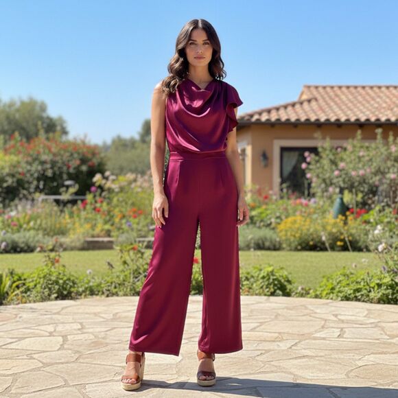 I.N.C. International Concept Pants - I.N.C. International Concepts Women's Pink Fuchsia Satin Cowl Neck Romper Size 8